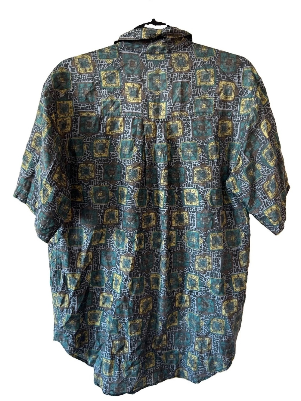 Vintage Crepros 100% Silk Shirt Mens S Geometric Abstract 90s Button Up AOP - Picture 10 of 14